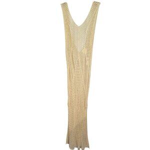 Maeve By Anthropologie Women's Beige Open Knit Maxi Dress Beach Coverup Size NWT